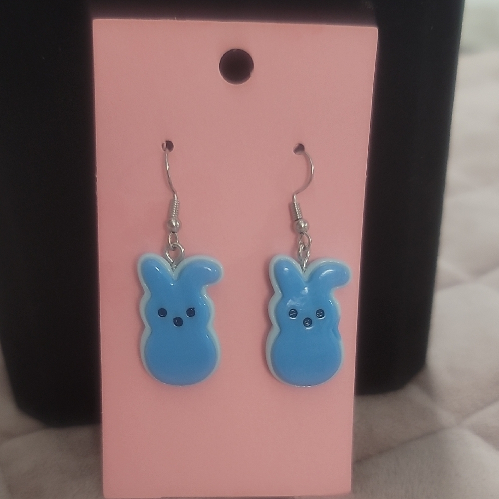Blue Bunny Earrings For Easter Spring
